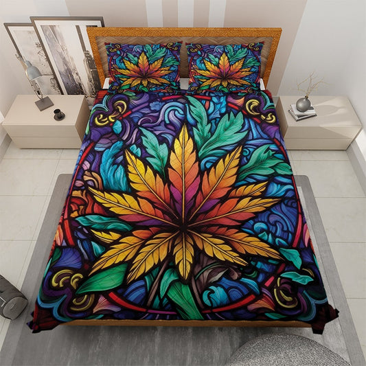 Emerald Blossoms - Vintage Cannabis Weed Hippie Style Christmas Quilt Bedding Set