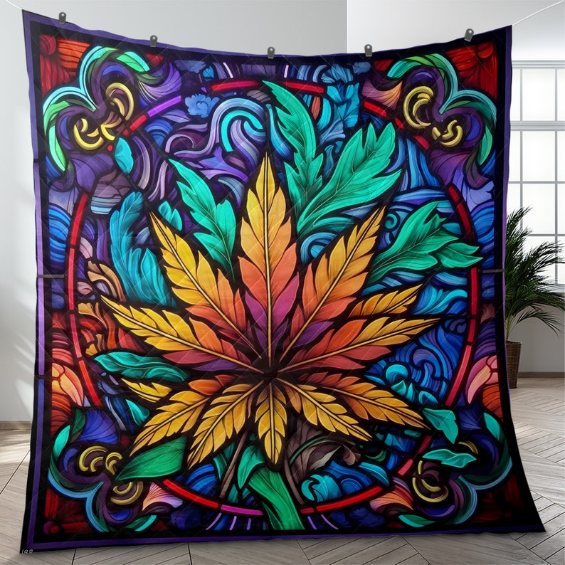 Emerald Blossoms - Vintage Cannabis Weed Hippie Style Christmas Quilt Bedding Set