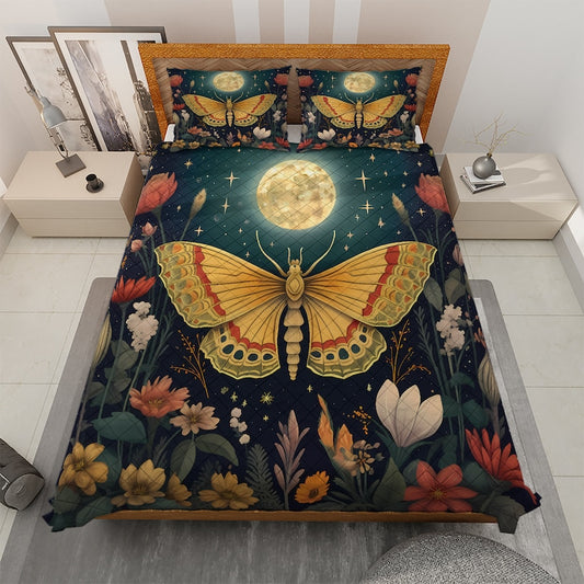 Emerald Blossoms - Vintage Celestial Moon Butterfly Quilt Bedding Set For Hippie