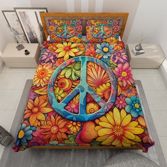 Emerald Blossoms - Vintage Sunflower Peace Hippie Style Bedding Set