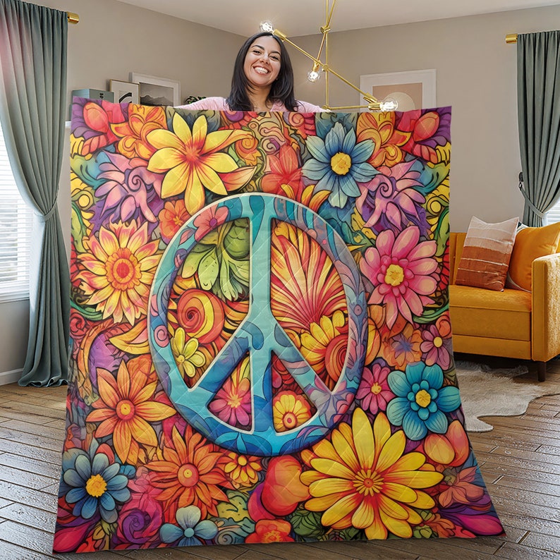 Emerald Blossoms - Vintage Sunflower Peace Hippie Style Bedding Set