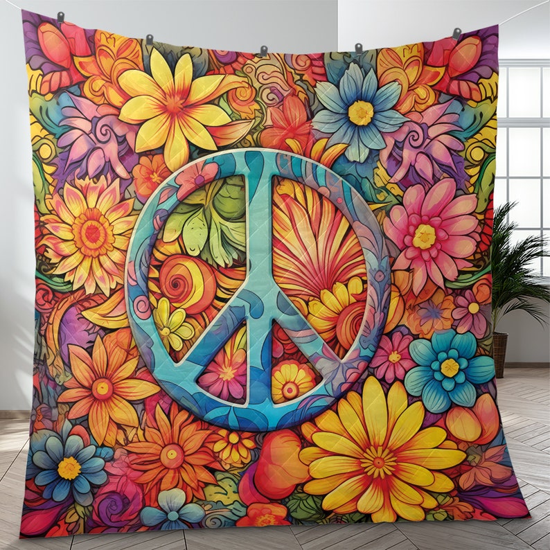 Emerald Blossoms - Vintage Sunflower Peace Hippie Style Bedding Set