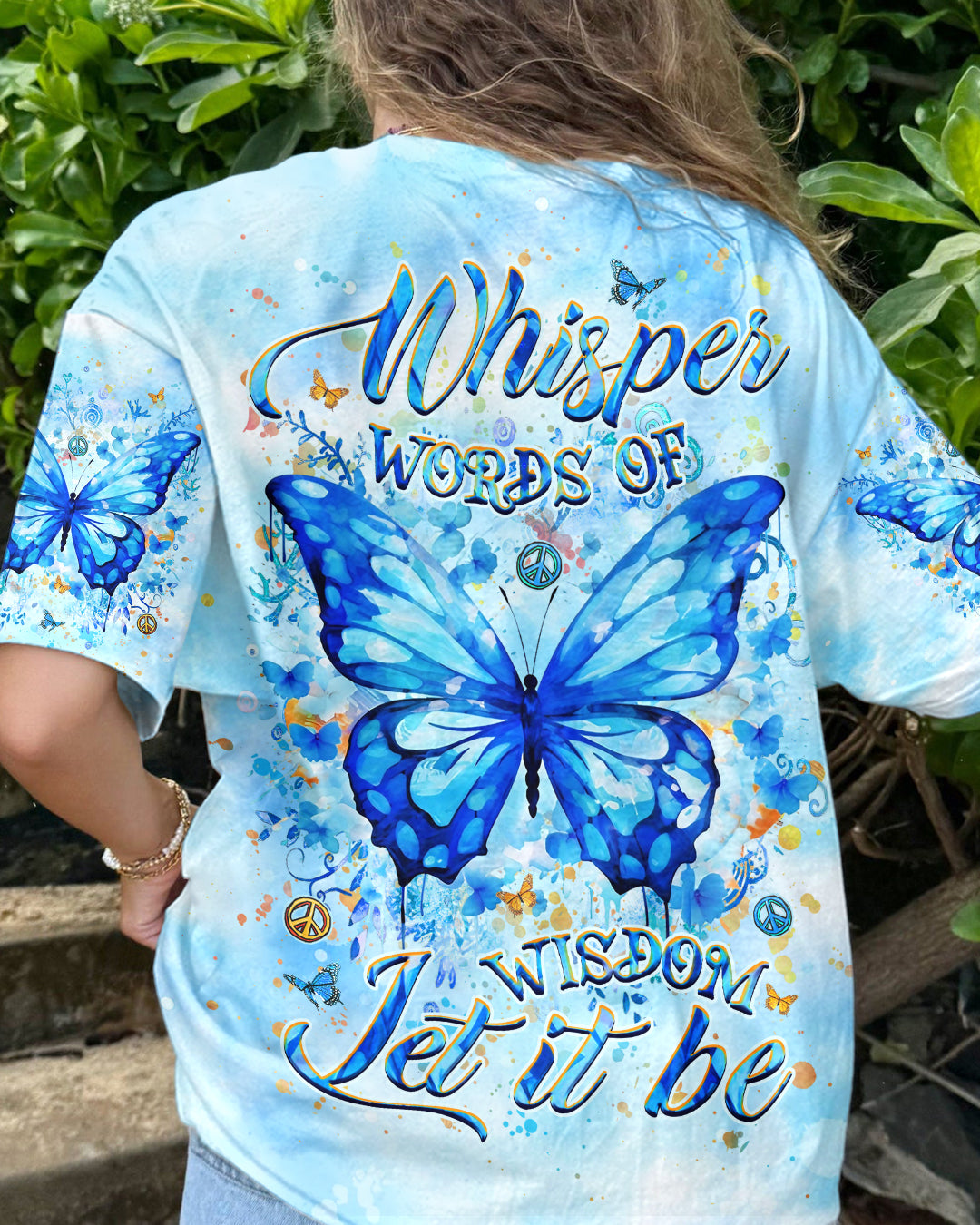 Emerald Blossoms - "Whisper Words of Wisdom" Butterfly All Over Print Shirt