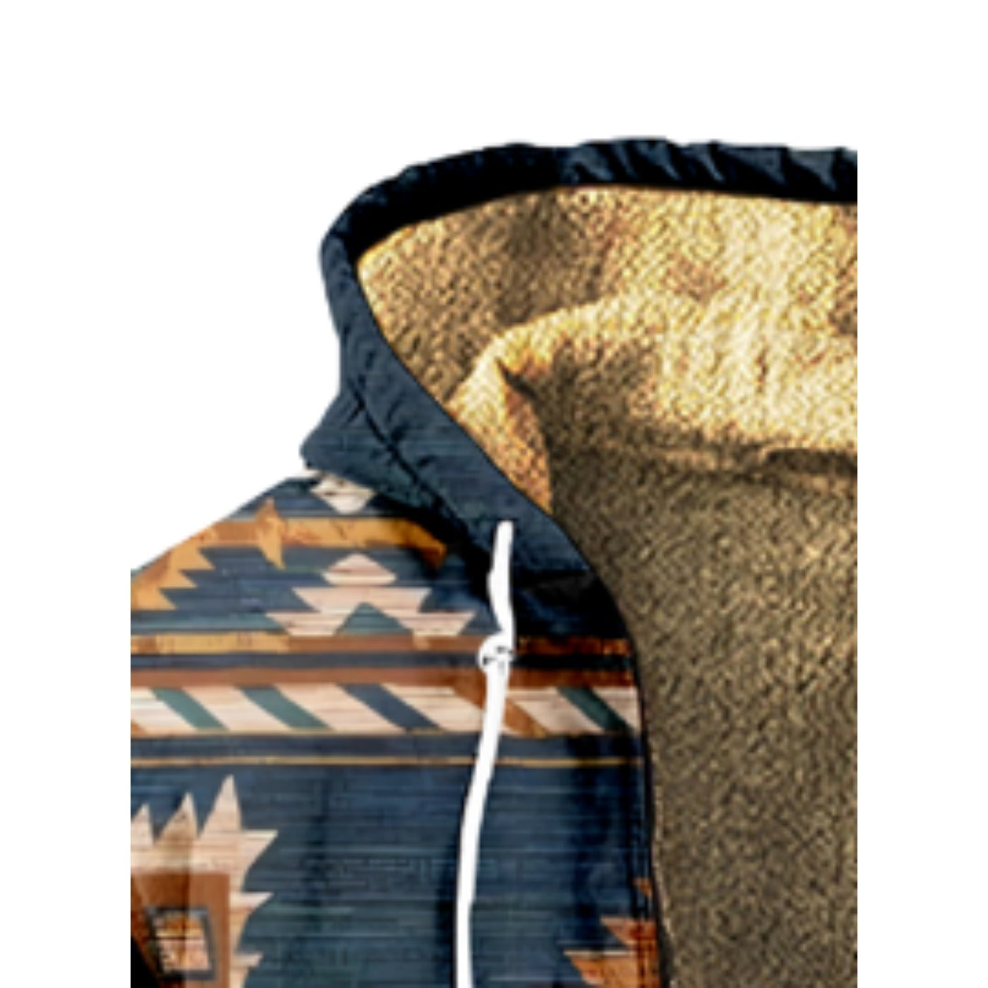 Western Aztec, Blue Santania Pattern Print Wool Hooded Jackets For Hippie