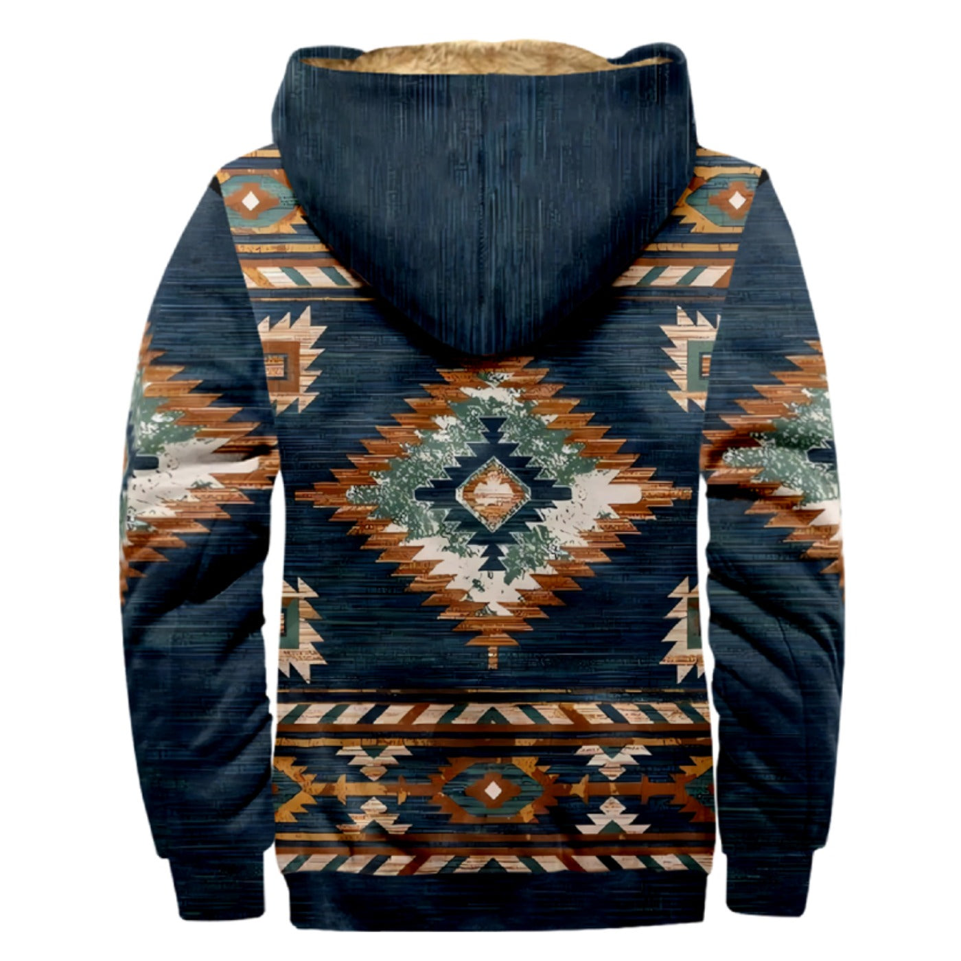 Western Aztec, Blue Santania Pattern Print Wool Hooded Jackets For Hippie