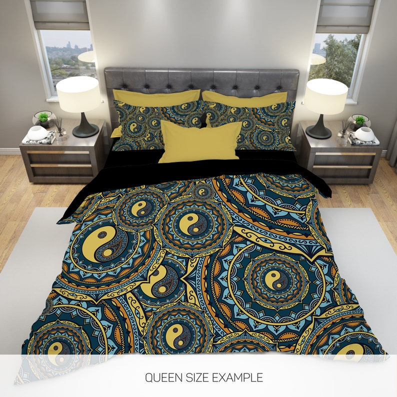 Emerald Blossoms - Yin Yang Mandala Bedding Set For Hippies