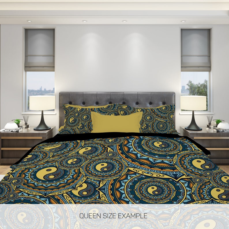 Emerald Blossoms - Yin Yang Mandala Bedding Set For Hippies