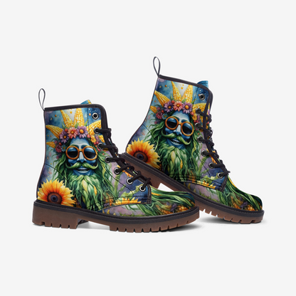 Emerald Blossoms - Green Beard Hippie Guy Casual Leather Lightweight Boots For Hippies