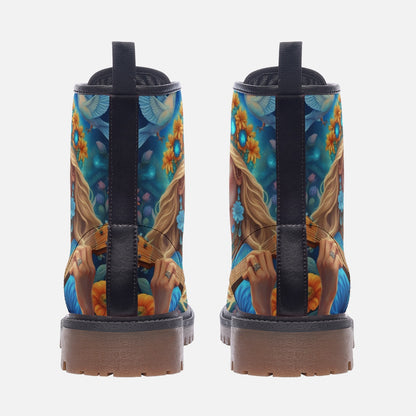 Emerald Blossoms - Bohemian Blond Fairy Casual Leather Lightweight Boots For Hippies