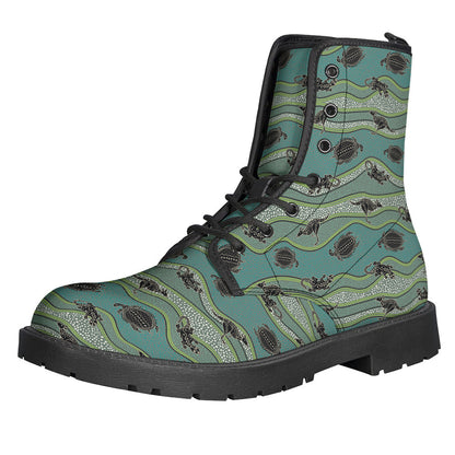 Step into the Hippie Vibe with Aboriginal Animals Pattern Print Leather Boots - 1