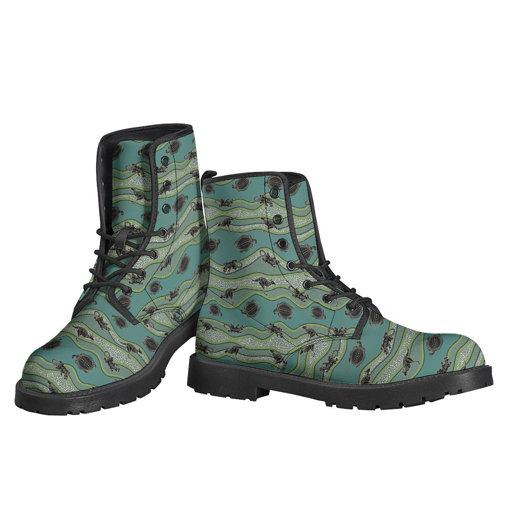 Step into the Hippie Vibe with Aboriginal Animals Pattern Print Leather Boots - 3