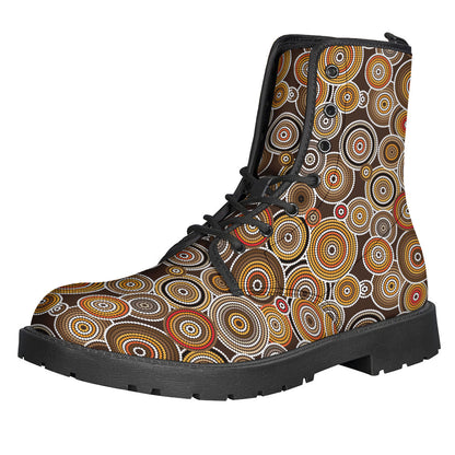 Boho Chic Vibes: Aboriginal Art Dot Pattern Leather Boots - 1