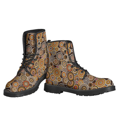 Boho Chic Vibes: Aboriginal Art Dot Pattern Leather Boots - 3