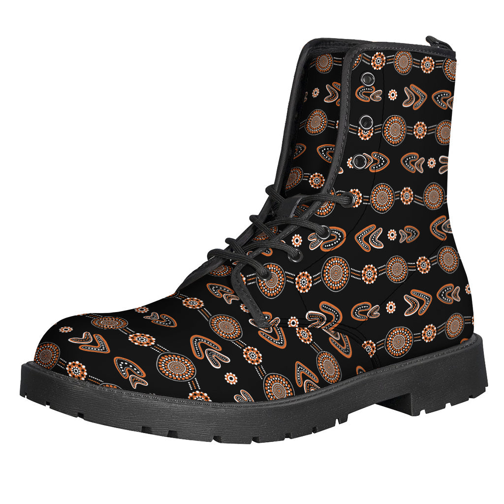 Bohemian Bliss: Aboriginal Boomerang Pattern Leather Lightweight Boots - 1