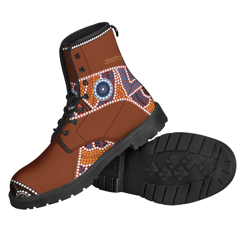 Boho Chic: Aboriginal Dot Boomerang Print Leather Boots for Hippie Fashionistas - 2