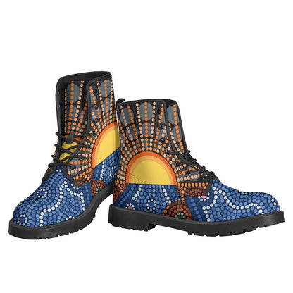 Boho Chic: Aboriginal Indigenous Sunset Art Print Leather Boots - 3