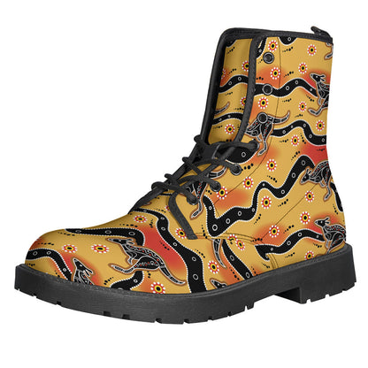 Walk in Style with Our Aboriginal Kangaroo Pattern Leather Lightweight Boots for Hippies - 1