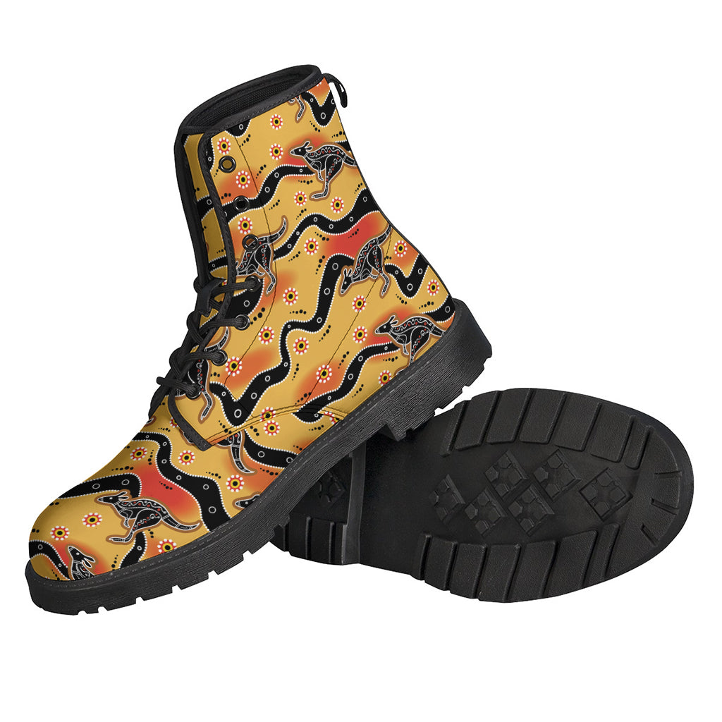 Walk in Style with Our Aboriginal Kangaroo Pattern Leather Lightweight Boots for Hippies - 2