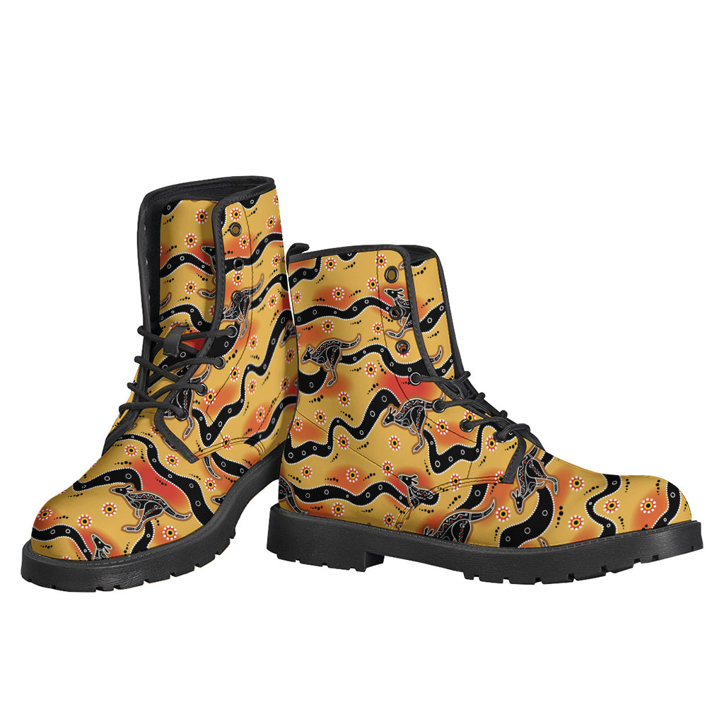 Walk in Style with Our Aboriginal Kangaroo Pattern Leather Lightweight Boots for Hippies - 3