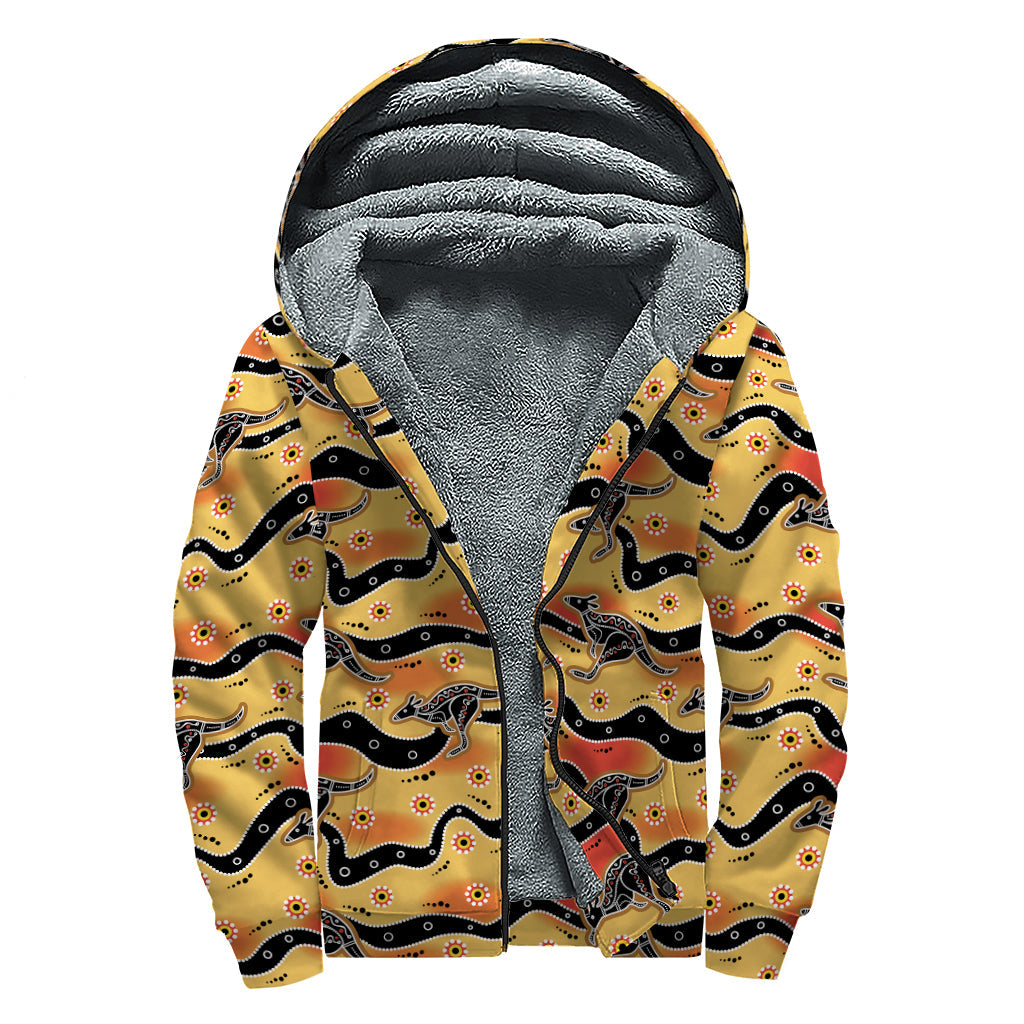 Aboriginal Kangaroo Pattern Sherpa Hoodie: Embrace Your Inner Hippie Chic - 1