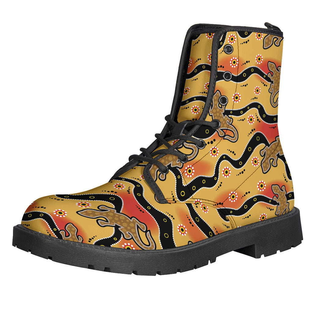 Groovy Vibes: Handmade Leather Lightweight Boots with Aboriginal Lizard Pattern - 1