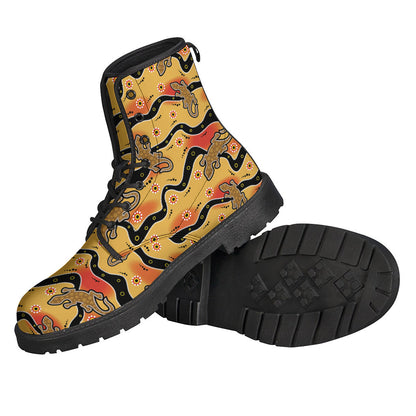 Groovy Vibes: Handmade Leather Lightweight Boots with Aboriginal Lizard Pattern - 2