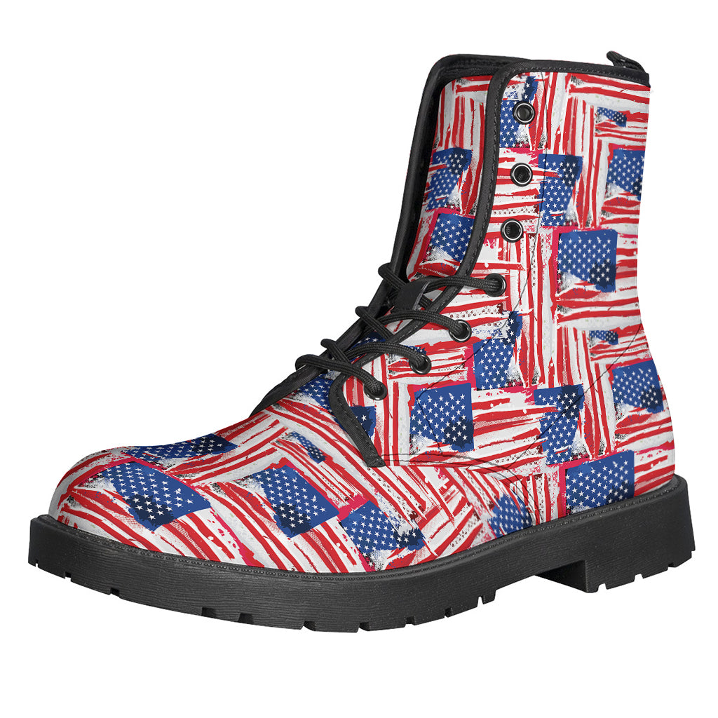 Abstract American Flag Print Leather Boots for Stylish Hippies - 1