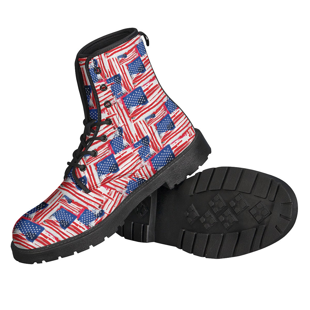 Abstract American Flag Print Leather Boots for Stylish Hippies - 2