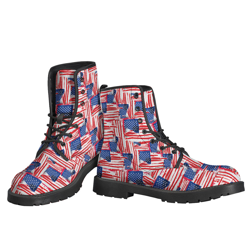 Abstract American Flag Print Leather Boots for Stylish Hippies - 3