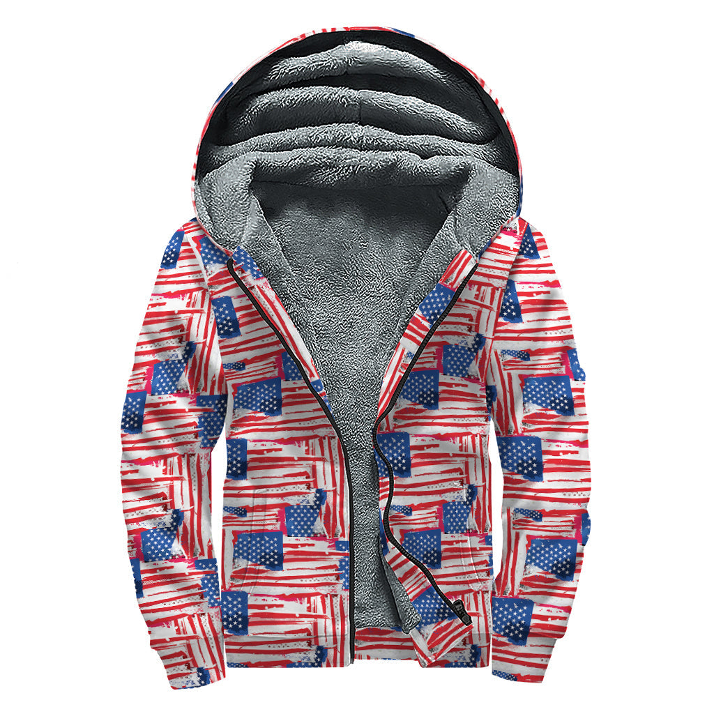 Groovy Vibes Sherpa Lined Zip Up Hoodie: Abstract American Flag Print - 1