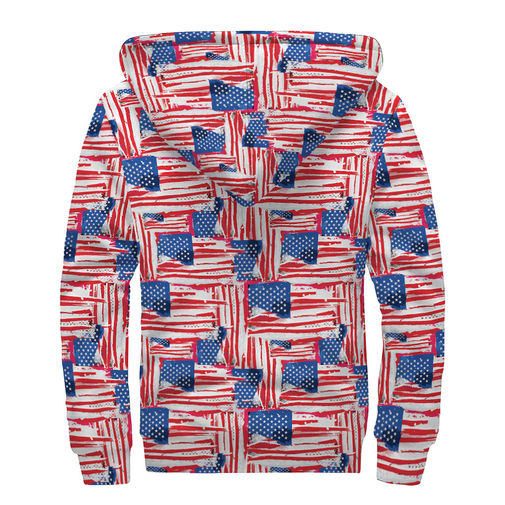 Groovy Vibes Sherpa Lined Zip Up Hoodie: Abstract American Flag Print - 2