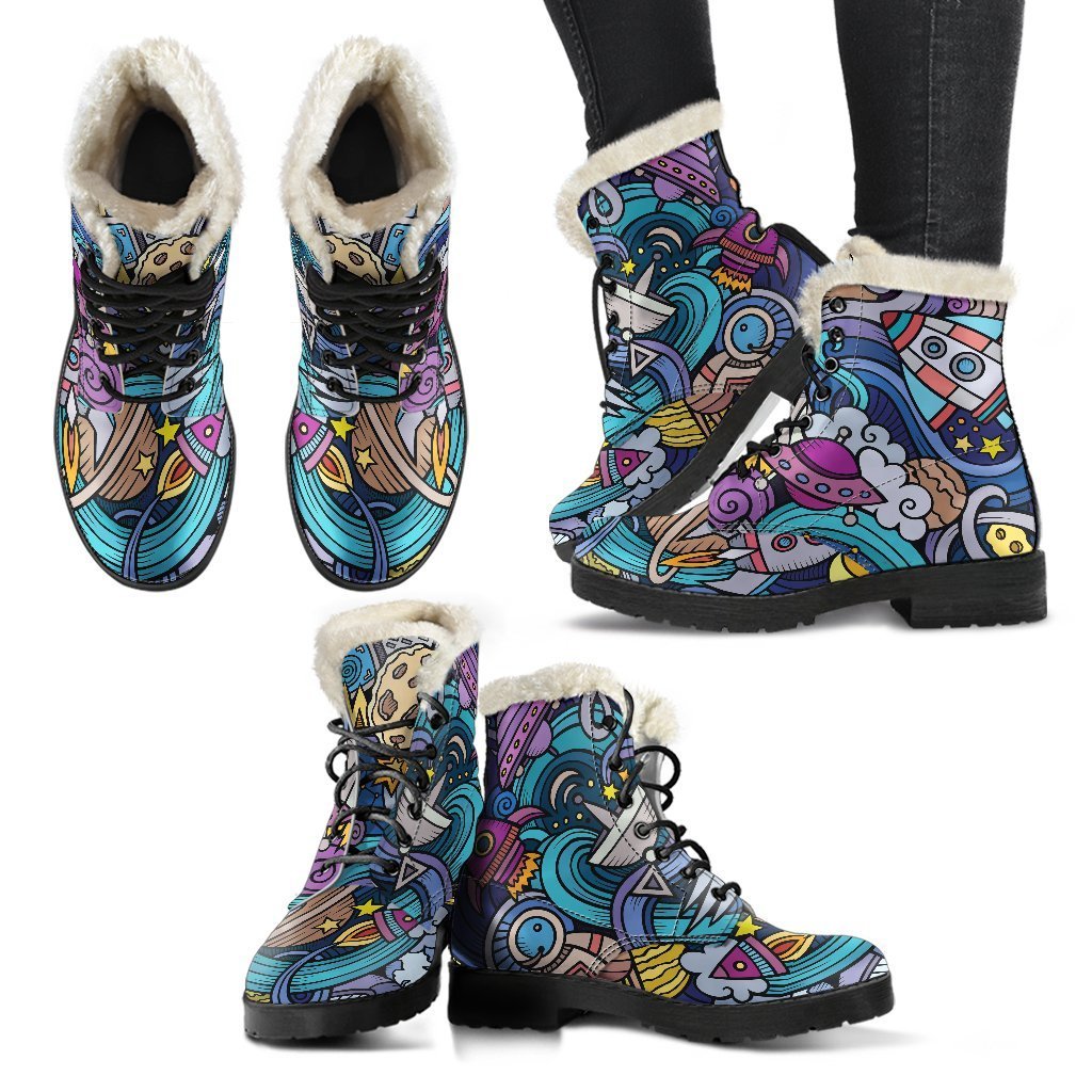 Groovy Galaxy Faux Fur Leather Boots for the Free-Spirited Hippie - 2