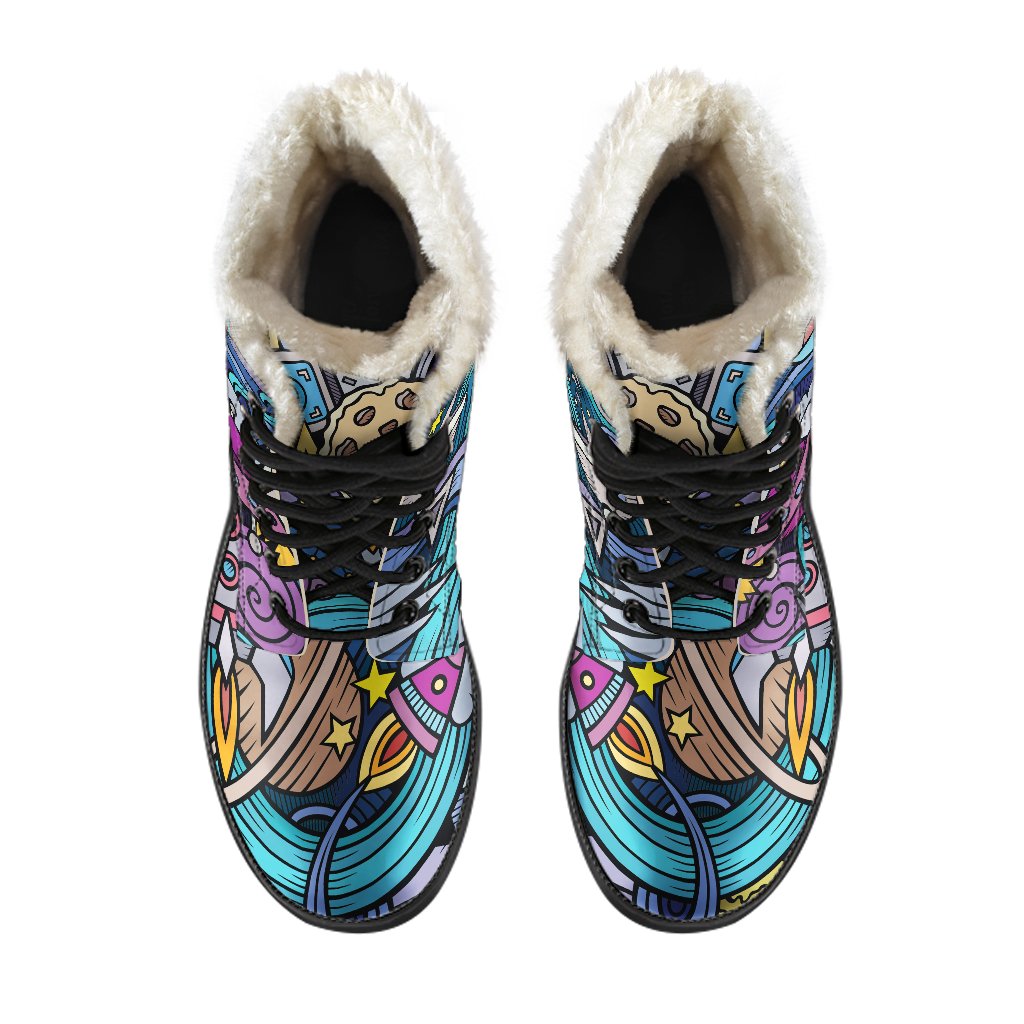 Groovy Galaxy Faux Fur Leather Boots for the Free-Spirited Hippie - 4