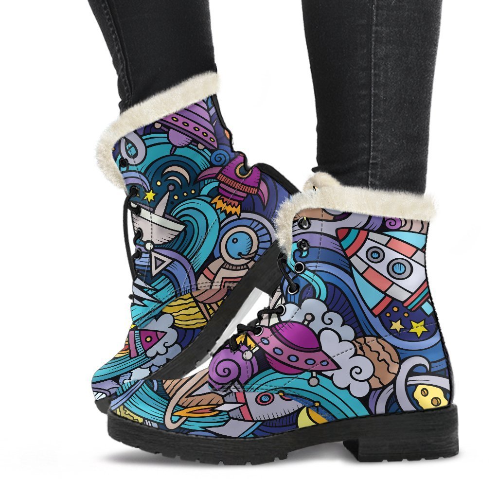 Groovy Galaxy Faux Fur Leather Boots for the Free-Spirited Hippie - 1