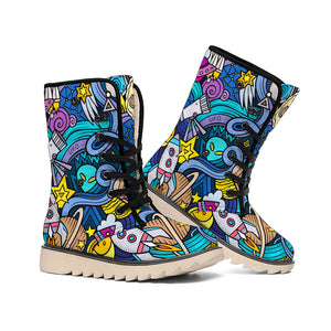 Emerald Blossoms - Abstract Cartoon Galaxy Space Print Winter Boots For Modern Hippie