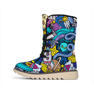 Emerald Blossoms - Abstract Cartoon Galaxy Space Print Winter Boots For Modern Hippie