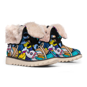 Emerald Blossoms - Abstract Cartoon Galaxy Space Print Winter Boots For Modern Hippie