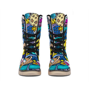 Emerald Blossoms - Abstract Cartoon Galaxy Space Print Winter Boots For Modern Hippie