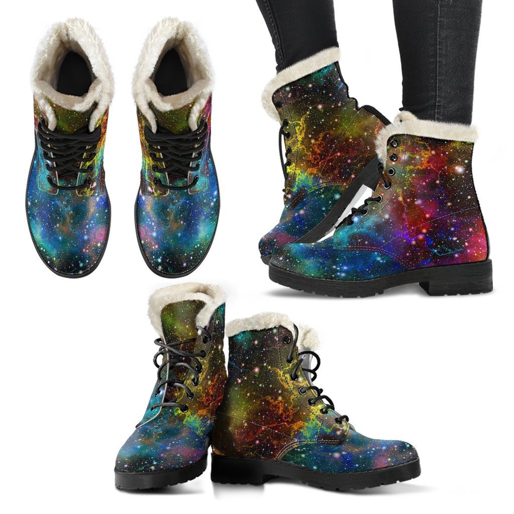 Hip to the Cosmos: Abstract Galaxy Faux Fur Leather Boots for Boho Babes - 2