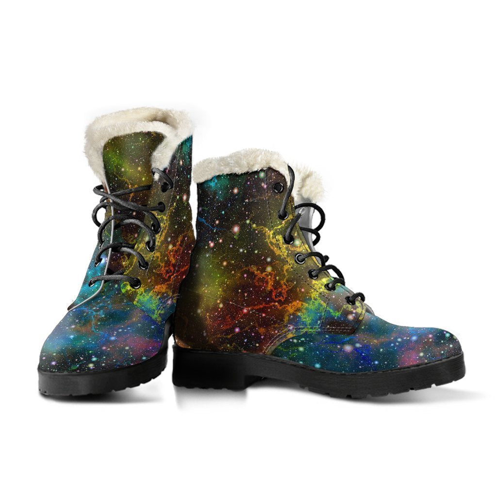 Hip to the Cosmos: Abstract Galaxy Faux Fur Leather Boots for Boho Babes - 3