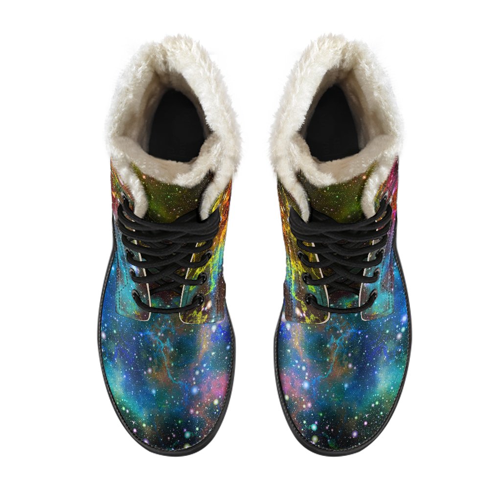 Hip to the Cosmos: Abstract Galaxy Faux Fur Leather Boots for Boho Babes - 4