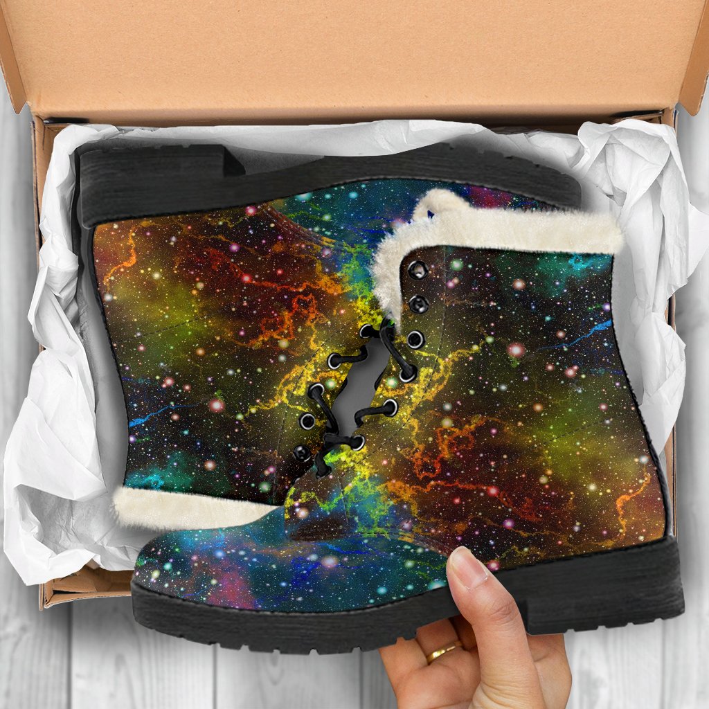 Hip to the Cosmos: Abstract Galaxy Faux Fur Leather Boots for Boho Babes - 5