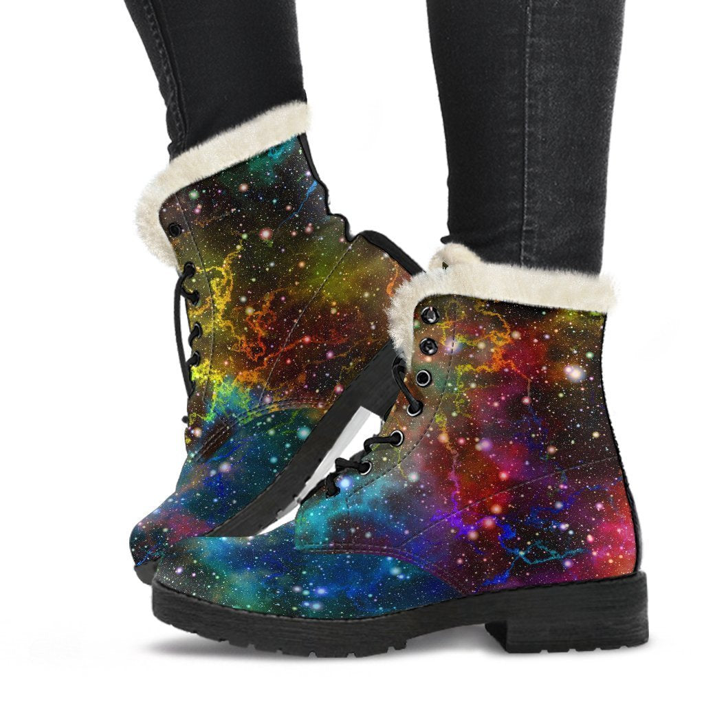 Hip to the Cosmos: Abstract Galaxy Faux Fur Leather Boots for Boho Babes - 1