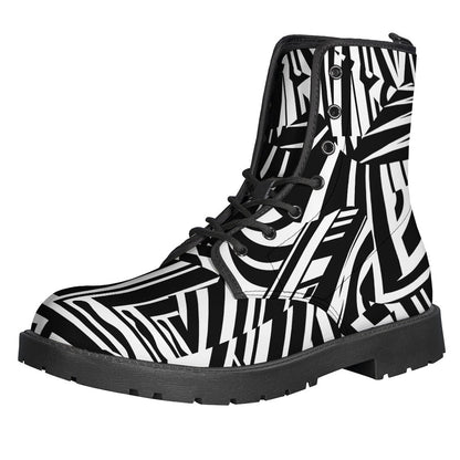 Groovy Abstract Dazzle Pattern Leather Hippie Boots - 1