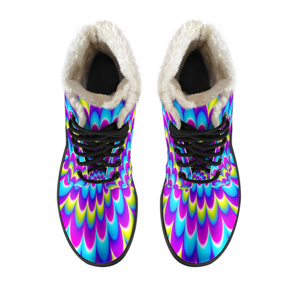 Abstract Dizzy Moving Optical Illusion Hippie Faux Fur Leather Boots - 4