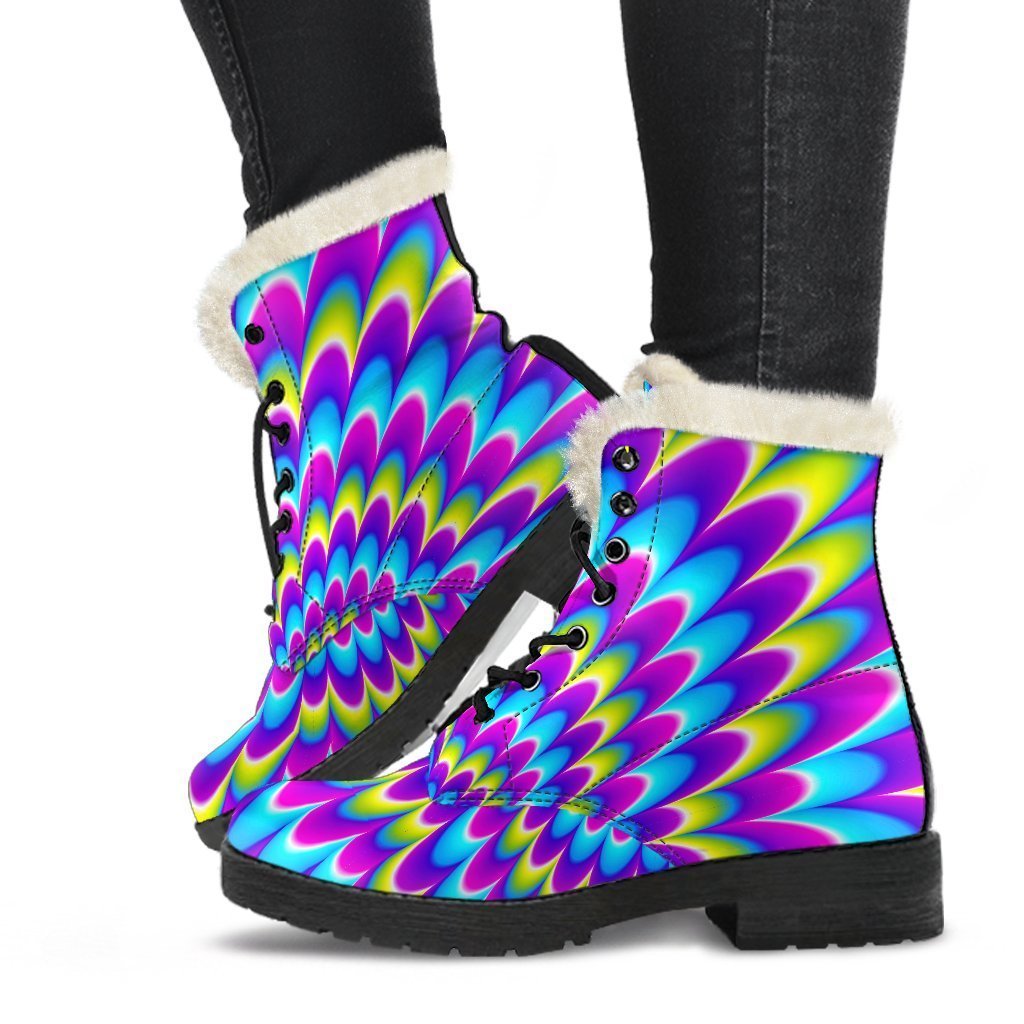 Abstract Dizzy Moving Optical Illusion Hippie Faux Fur Leather Boots - 1