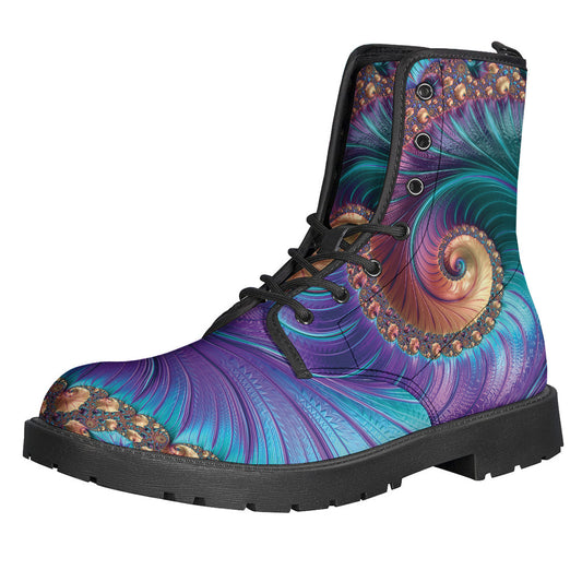 Groovy Fractal Print Leather Boots for Free-Spirited Hippies - 1