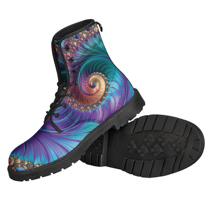 Groovy Fractal Print Leather Boots for Free-Spirited Hippies - 2