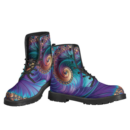 Groovy Fractal Print Leather Boots for Free-Spirited Hippies - 3