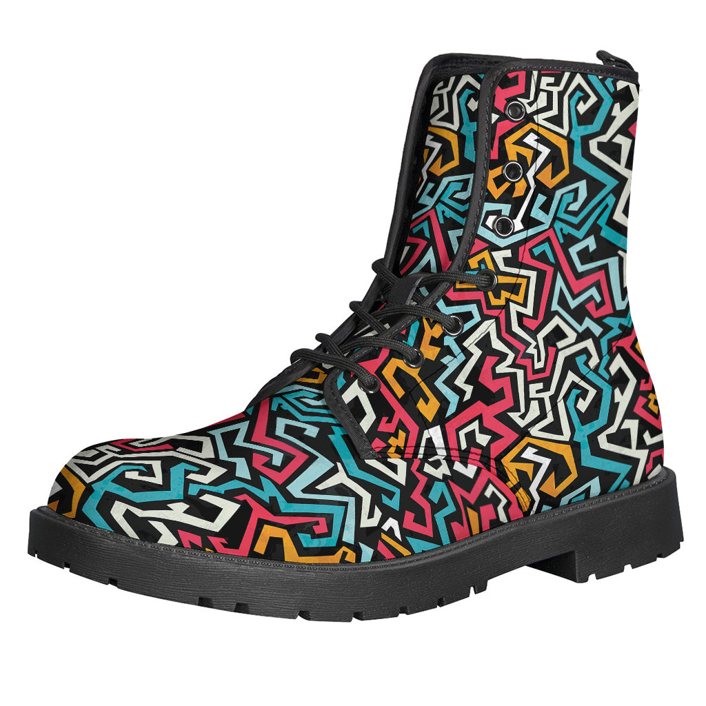 Get Groovy with Abstract Funky Pattern Leather Boots for Hippies - 1